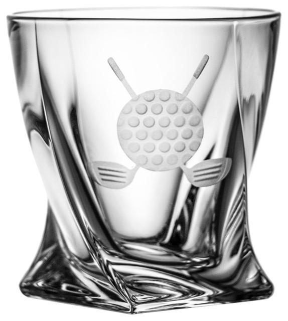 Golf Engraved Whisky Glasses, Set of 6 Traditional Liquor Glasses