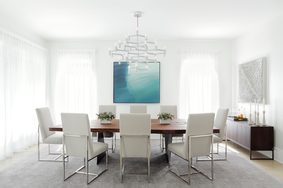 Inspiration for a contemporary dining room remodel in Atlanta with white walls