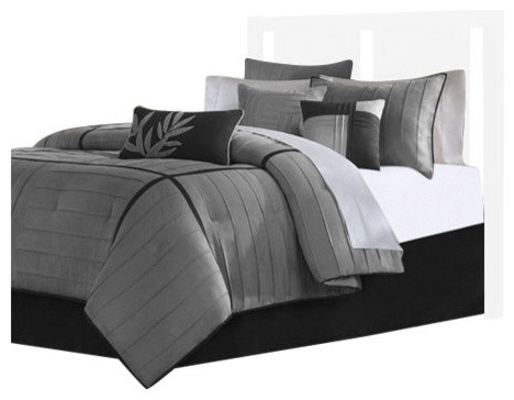 Micro Suede Pieced Solid 7 Piece Set Contemporary Comforters