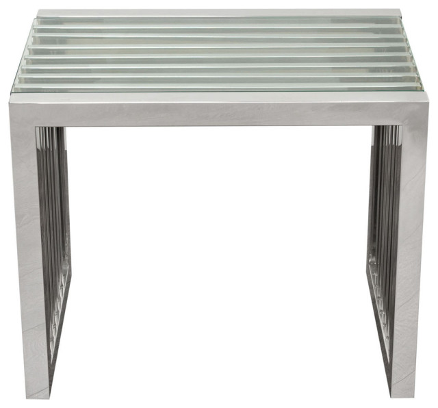 SOHO Rectangular Stainless Steel End Table w/ Clear, Tempered Glass Top