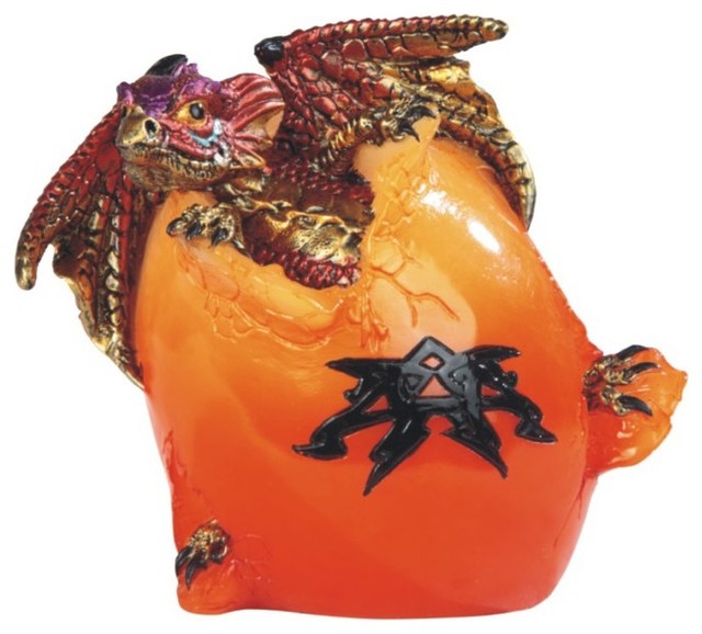 4.25 Inch Baby Dragon Breaking Out Of Orange Shell Figurine