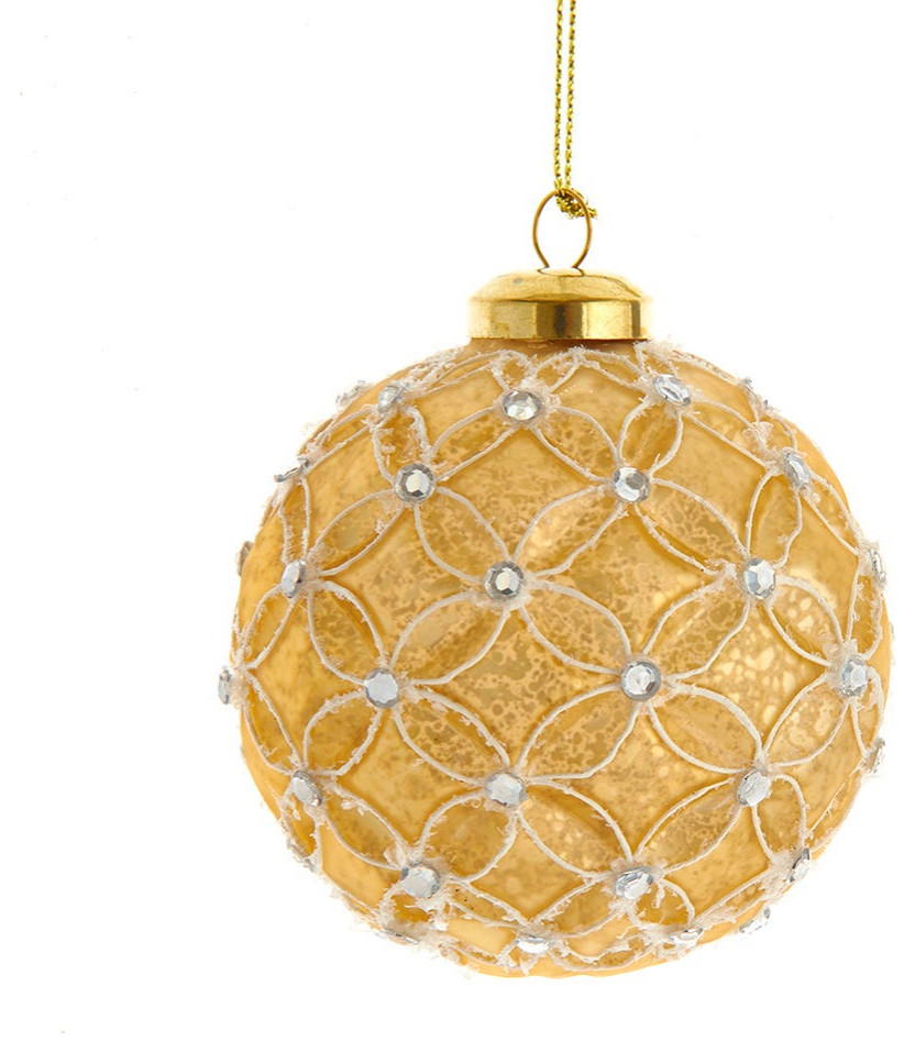80MM Gold Lattice Glass Ball Ornaments, 6Piece Set, 3.15' Christmas