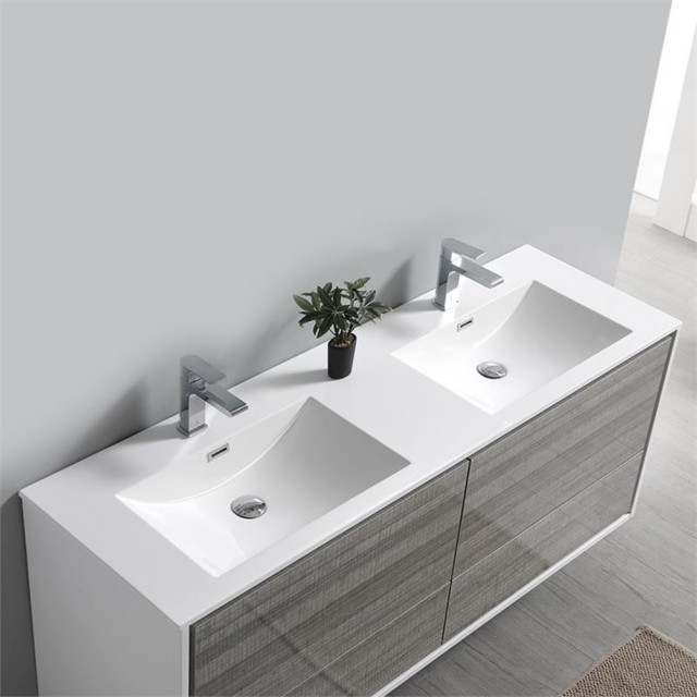 Fresca Catania 60" Integrated Double Sinks Bathroom Cabinet in Glossy ...