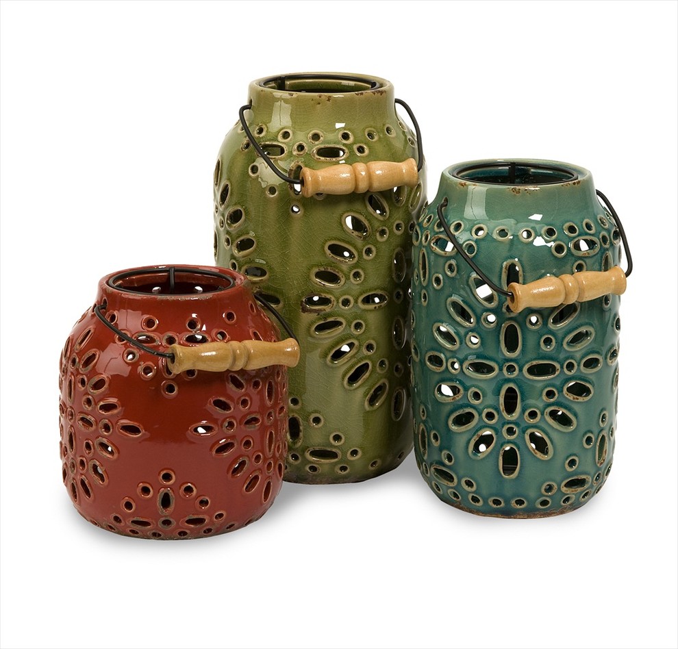 Luna Ceramic Lanterns - Set of 3