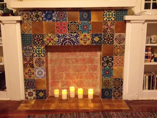 Fireplace tile decal The tiles around the firplace was old