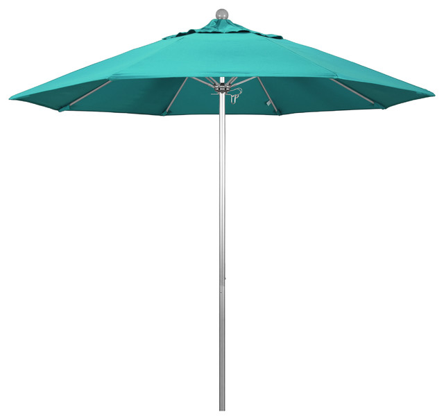9' Fiberglass Umbrella Pulley Open Silver Anodized, Sunbrella, Aruba