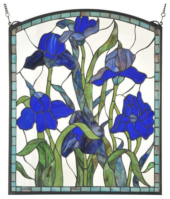Meyda Tiffany Iris Arched Stained Glass Window Traditional Stained