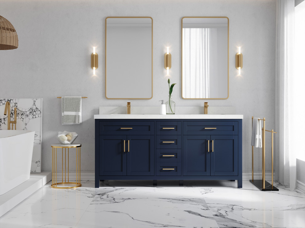 Cambridge 72 Double Sink Bath Vanity in Hale Navy Blue 2" Calacatta ...