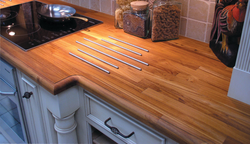 Teak Solid Wood Countertop With Inset Heat Rods For Protection