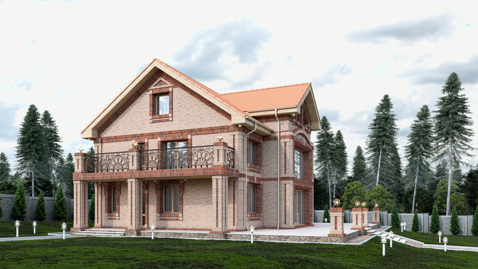 Дизайн коттеджа из кирпича в пригороде г. Артема