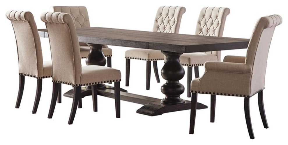 Coaster Phelps 7-piece Rectangular Trestle Wood Dining Set Brown and Beige