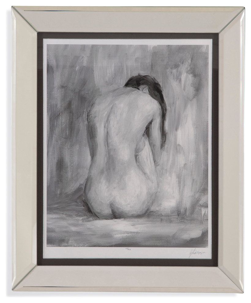 Bassett Mirror Framed Under Glass Art, Figure in Black and White II