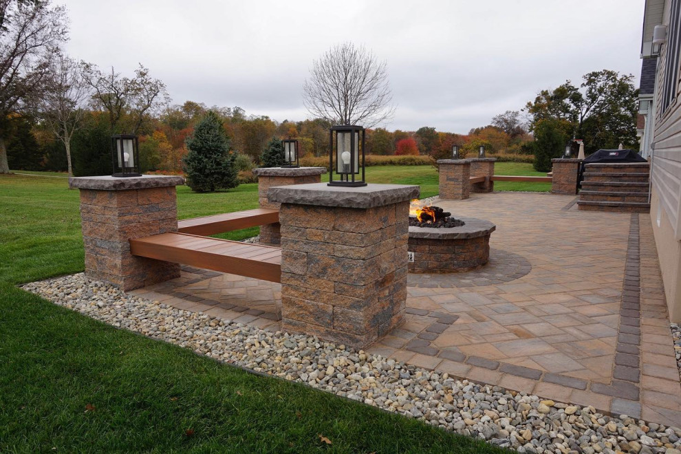 Manalapan, NJ: Patio with Custom Benches & Firepit