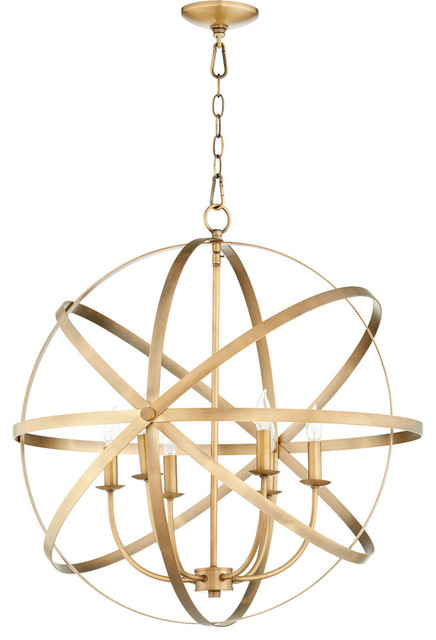 Chandelier 6-Light With Aged Brass Finish Candelabra Base Bulbs 26" 360W