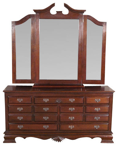 Solid Mahogany 7 Drawer Chest Vanity Dresser W 3 Beveled Mirrors Solid Mahogany 7 Drawer Chest Vanity Dresser W 3 Beveled Mirrors