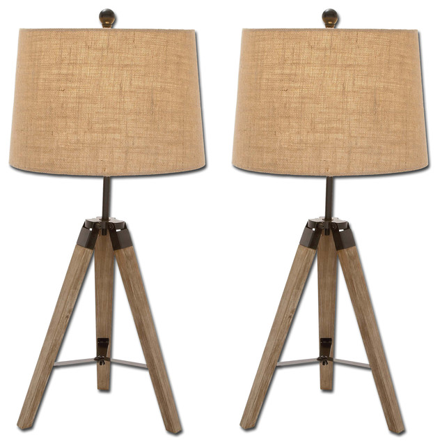Weathered Wood Tripod Table Lamps, Set of 2 - Rustic ...