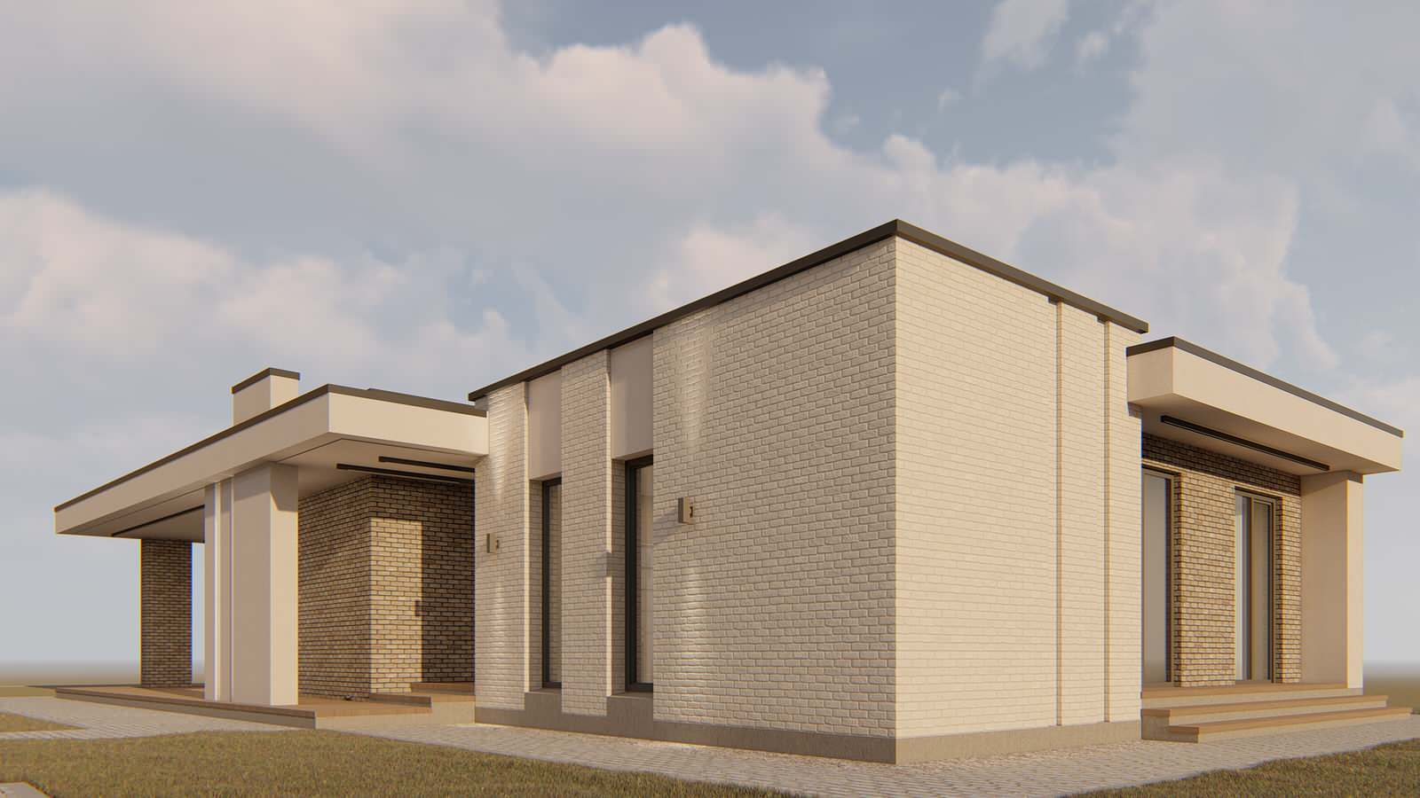 Одноэтажный дом в современном стиле.