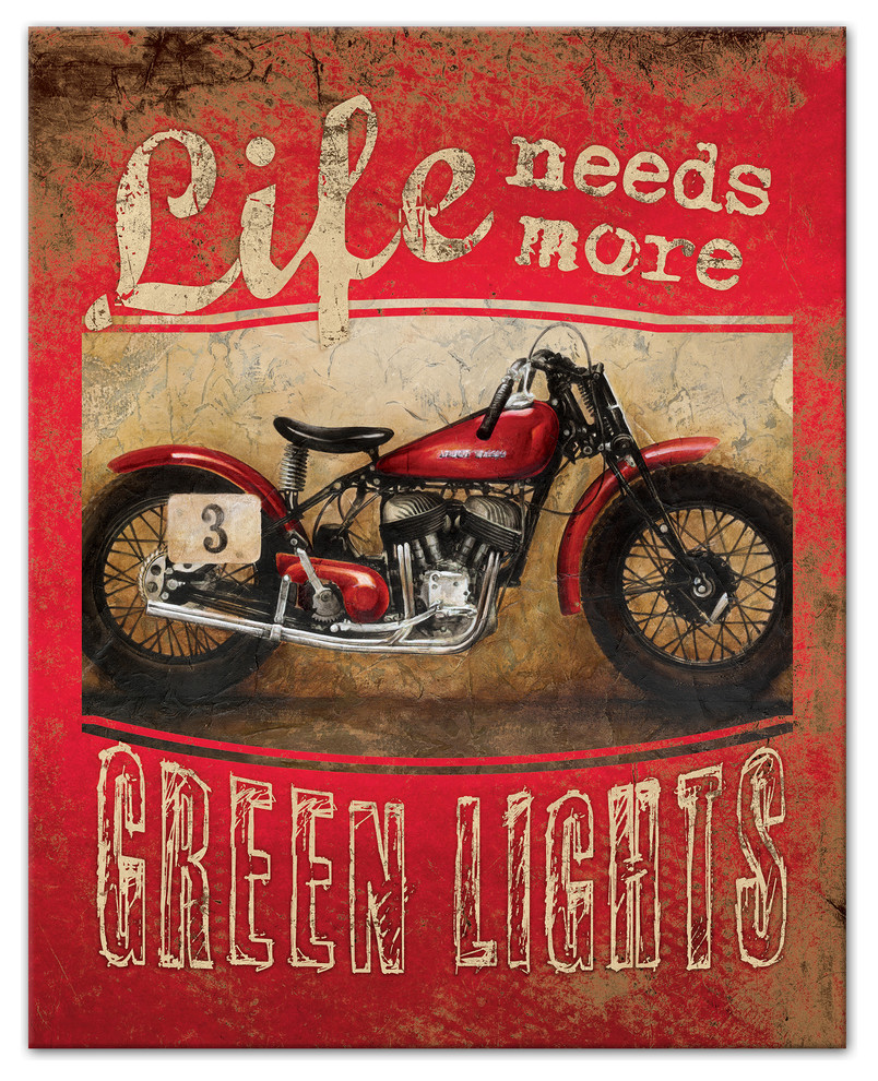 "More Green Lights Motorcycle" Canvas Wall Art, 16"x20", 16x20