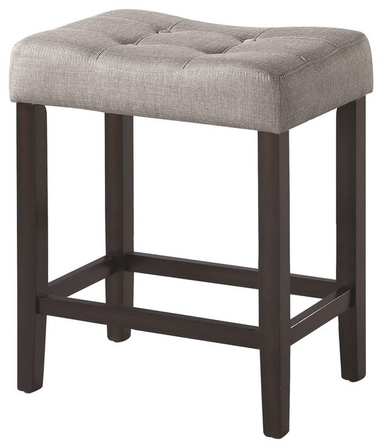 Espresso Wood Counter Height Stools With Tufted Fabric Seat, Set of 2