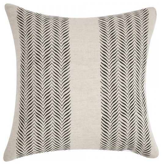 Feathered Stripes Block Print Pillow, White