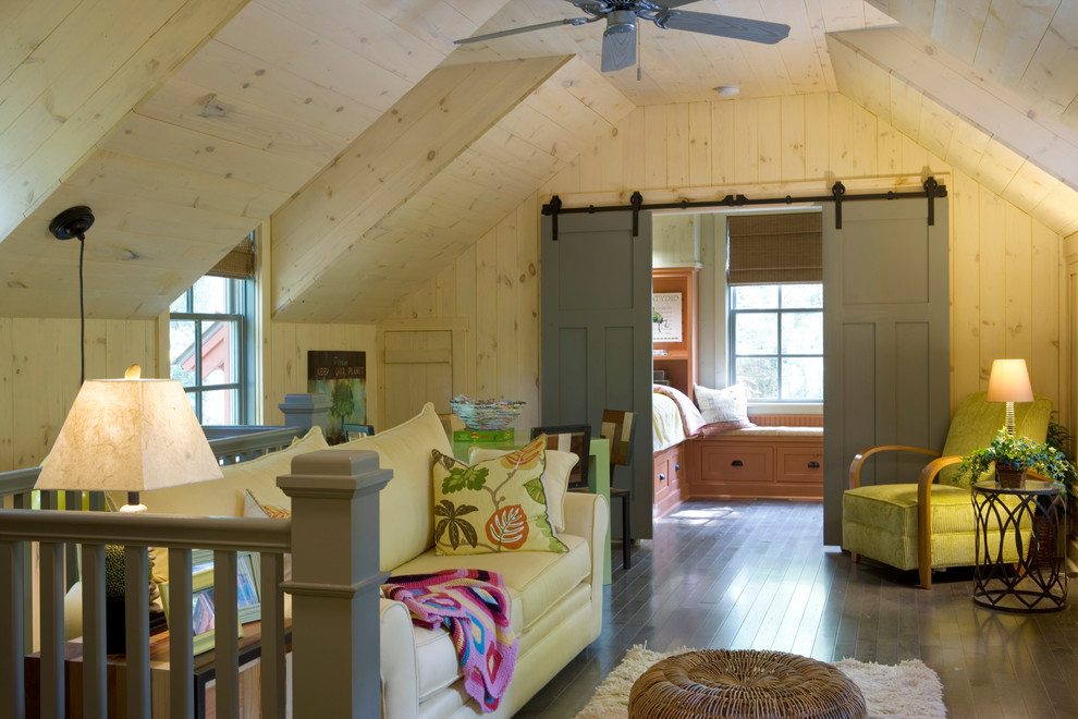 Photo of a country loft-style family room in Atlanta with beige walls.