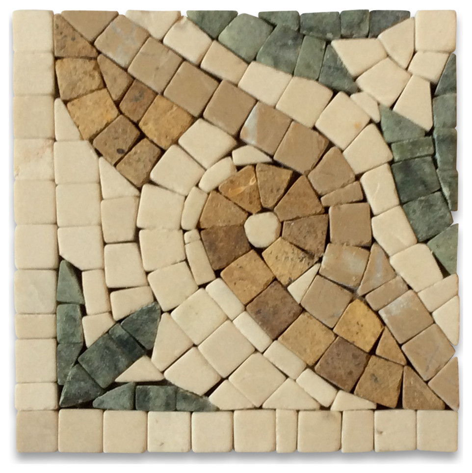 Marble Mosaic Border Decorative Accent Tile Leaf Verde 4x4 Tumbled, 1