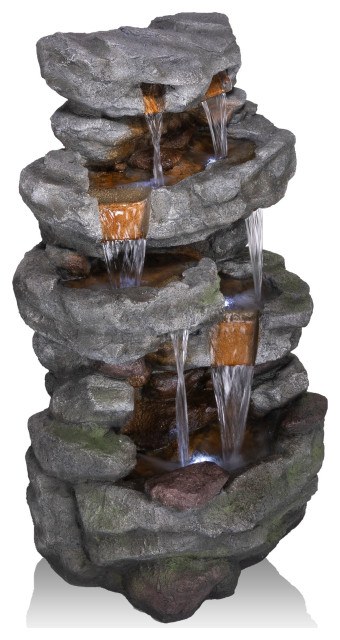 Cascading Stone Wall Fountain - Rustic - Outdoor Fountains And Ponds ...