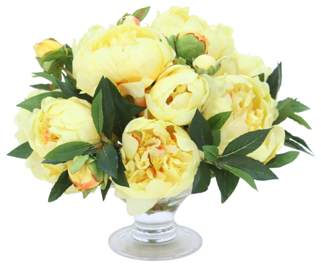 Yellow Peonies in Low Footed Bowl