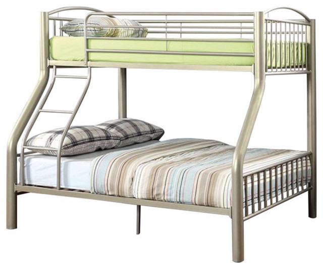 Benzara BM165968 Curved Head And Footboard Metal Twin/Full Bunk Bed