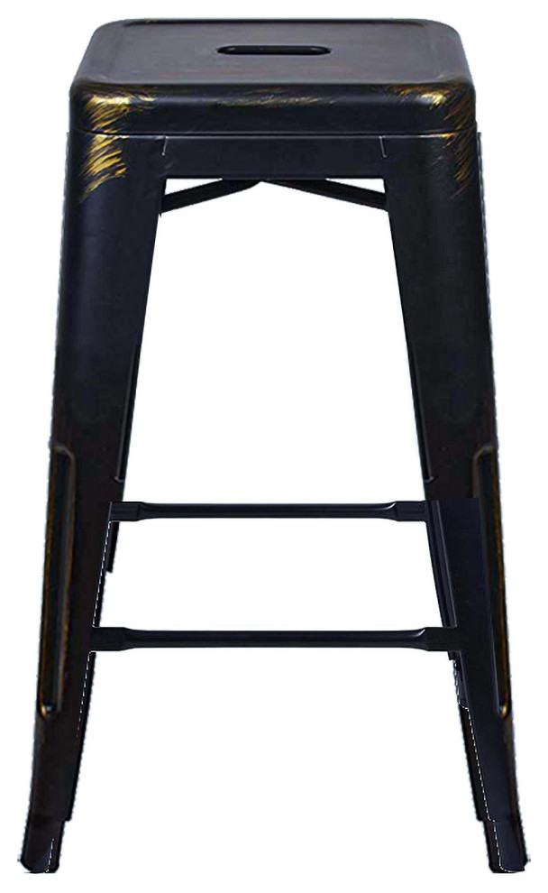 Antique Black Backless Metal Bar Stools, Set of 1 Industrial Bar