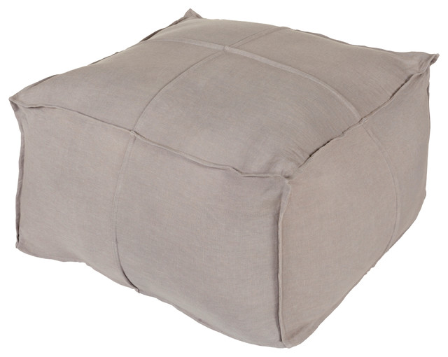 Solid Linen Cube Pouf, Medium Gray Contemporary Floor Pillows And