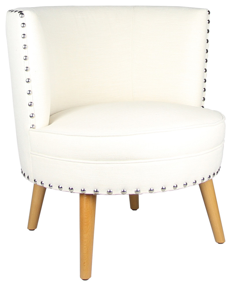 Fabric Leisure Chair With Round Back Design, White