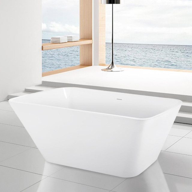 59 inch Acrylic Freestanding Bathtub, Contemporary Soaking Tub in White
