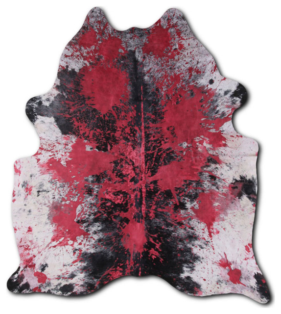 ACID WASHED HAIR ON Cowhide Rug DE DISTRESSED RED, 5'x7' to 6'x8