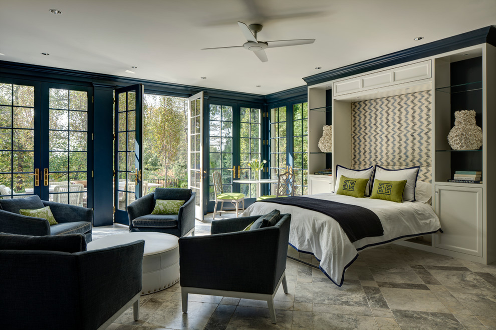 Transitional guest bedroom photo in DC Metro with blue walls
