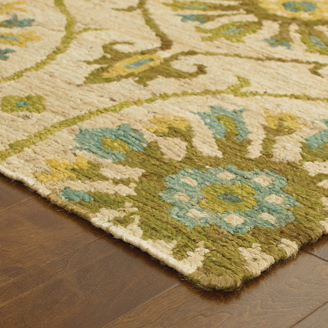 Tommy Bahama Valencia Floral HandWoven Jute SoumakBeige/Green Area Rug