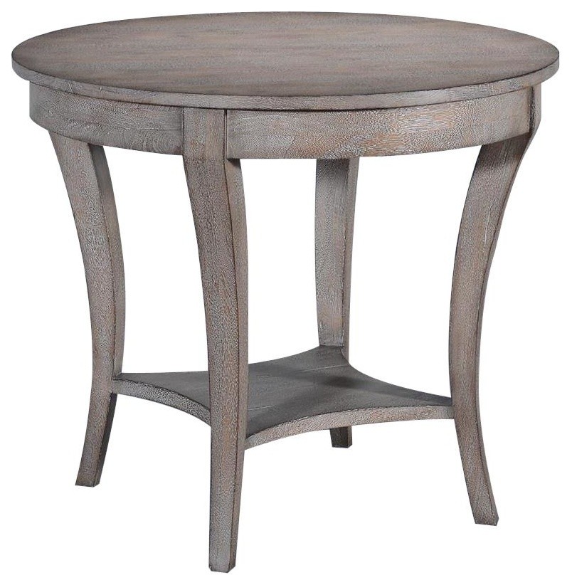 Side Table Ballard Round Greige Mango Solid Wood  Lower Tier Tapered