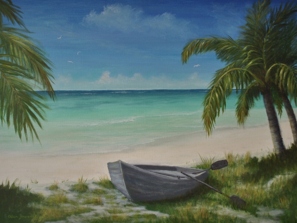 Tropical Caribbean Seascape, Beach Painting, large original wall art