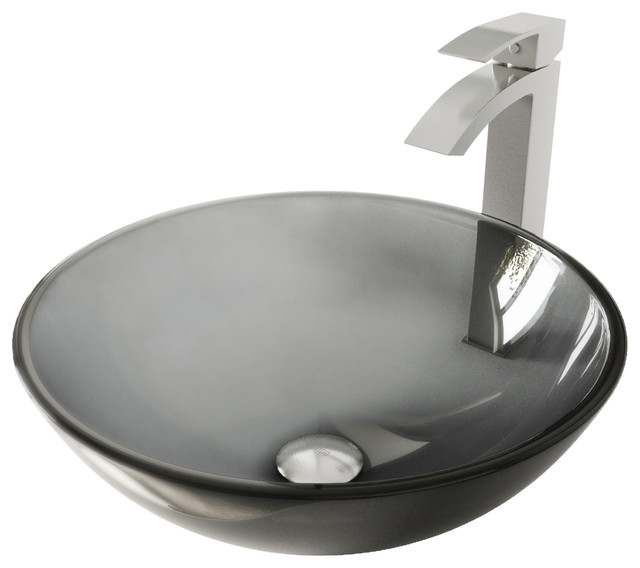 Vigo Sheer Black Glass Vessel Sink And Duris Faucet Set Brushed Nickel