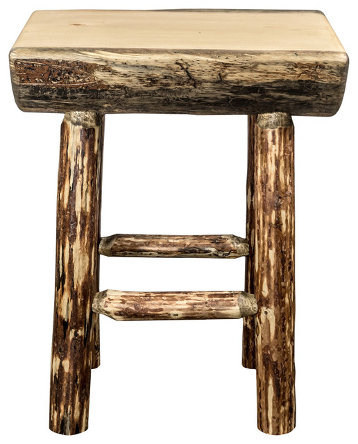 Counter Height Half Log Barstool With Exterior Stain Finish