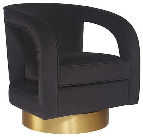 Rodrigo Swivel Club Chair Brushed Yellow Gold Abbington Black Fabric Contemporary Armchairs And Accent Chairs By Rustic Home Furnishings