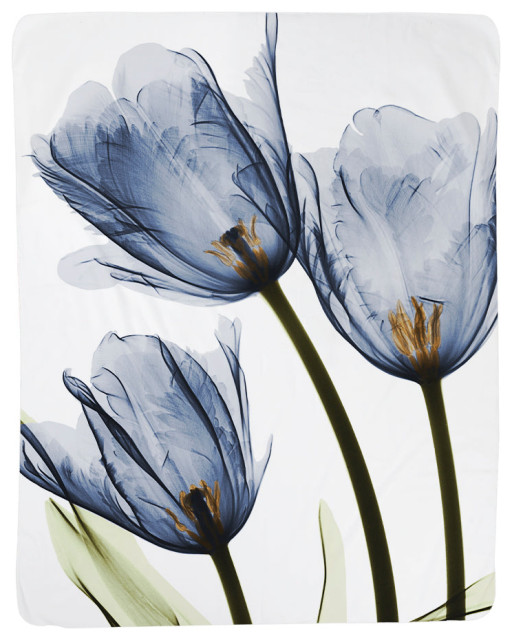 Blue Tulip Trio X-Ray Flowers Sherpa Throw Blanket