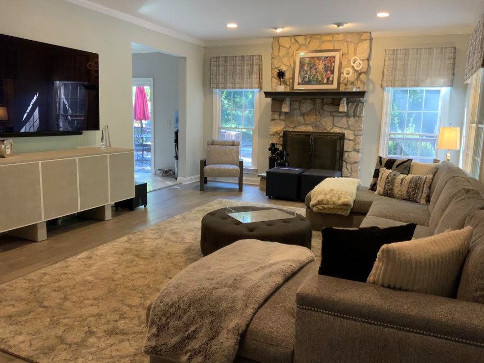 Transitional Cozy Family Room in Soft Gray Colors