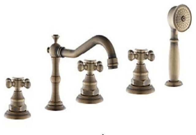 Antique Brass Finish Tub Faucet With Hand Shower Traditional