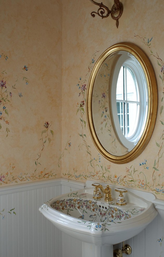 This is an example of a traditional powder room in New York.