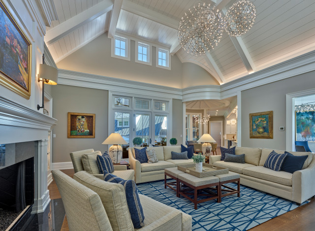 New Construction - Transitional maritim-vardagsrum