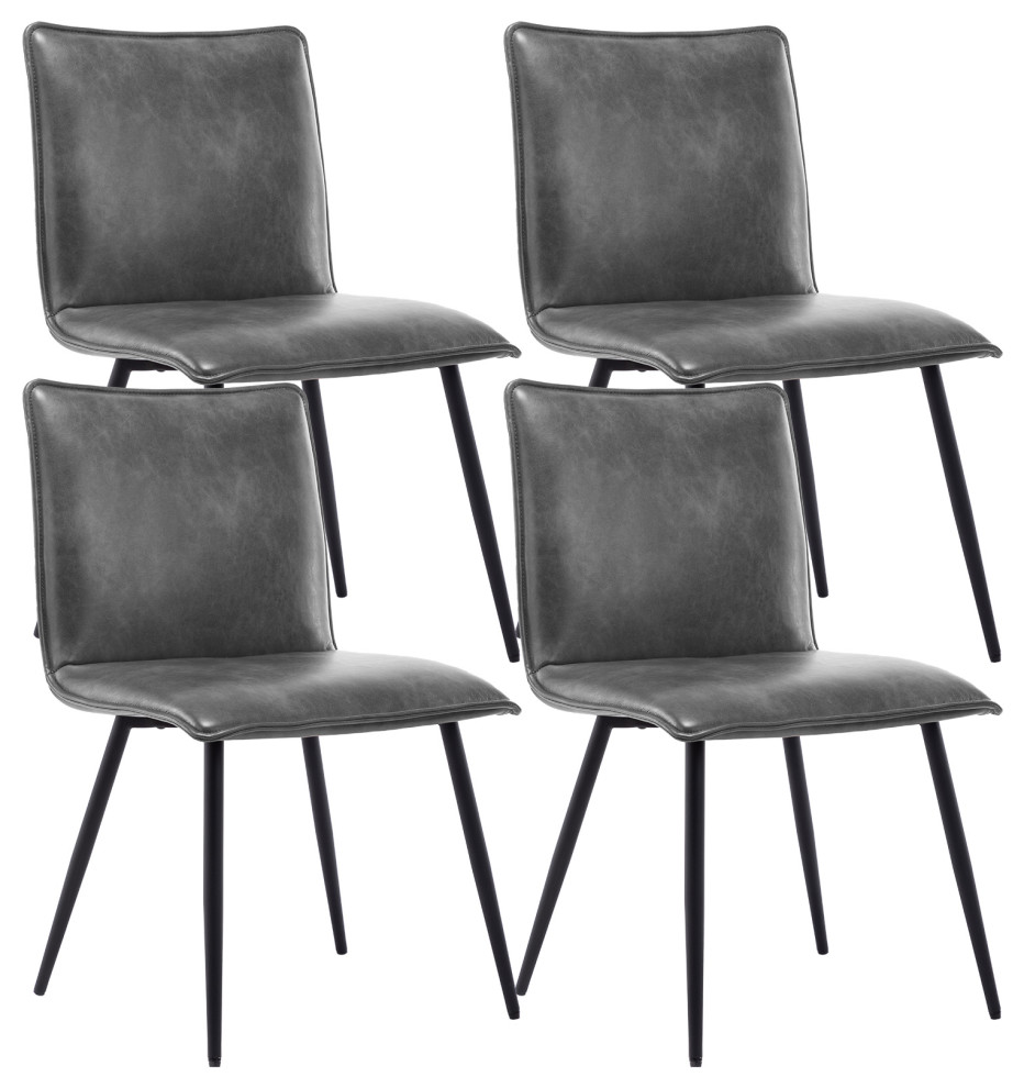 Set of 4 Minimalist Faux Leather Side Chairs for Dining Room, Grey