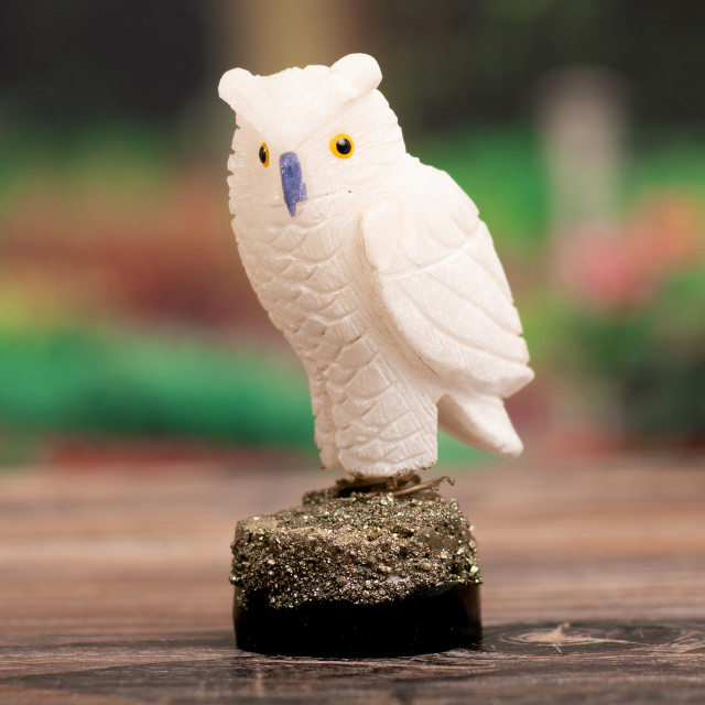 Vigilant Owl Onyx and Pyrite Sculpture