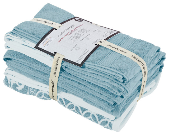 Benzara BM284470 6 Piece Cotton Towel Set, Jacquard Filigree Pattern