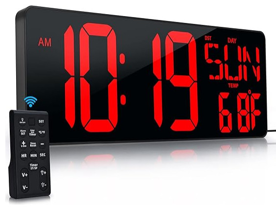 Large Digital Wall Clock with Remote Control 17.2